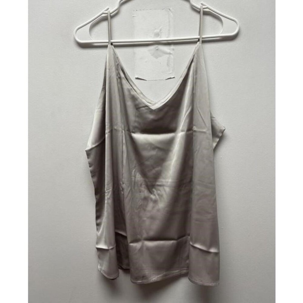 NEW Wantschun Womens Satin Camisole Cami V-Neck Blouse Tank Shirt sz 2XL cream